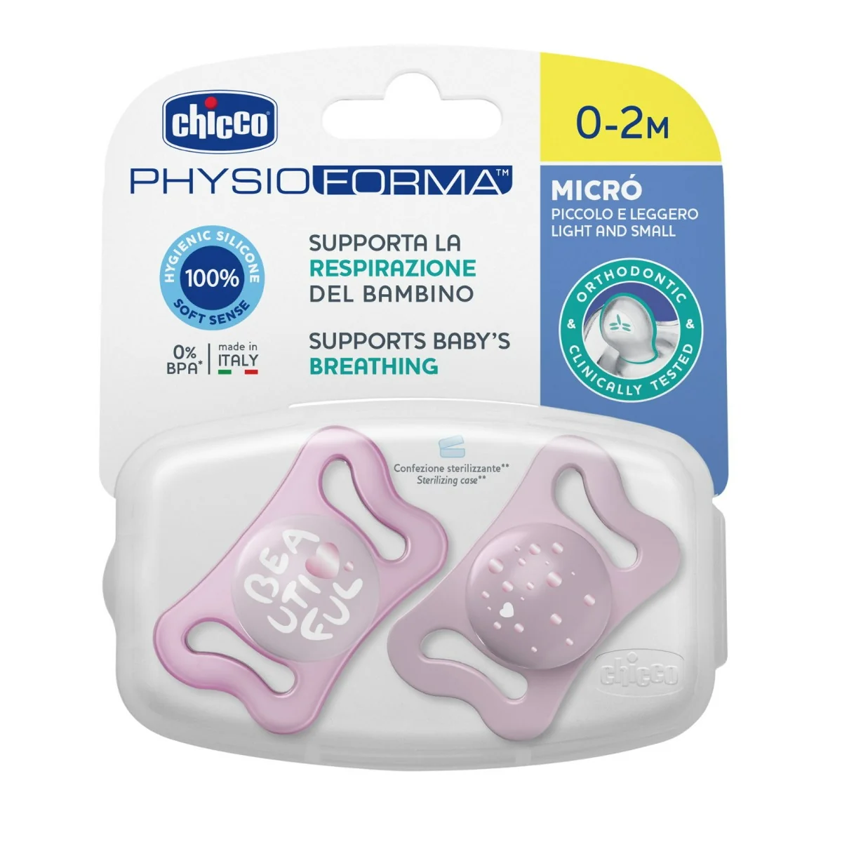 CHicco Succhietto Micro Girl Silicone 2 Pezzi 0-2 mesi