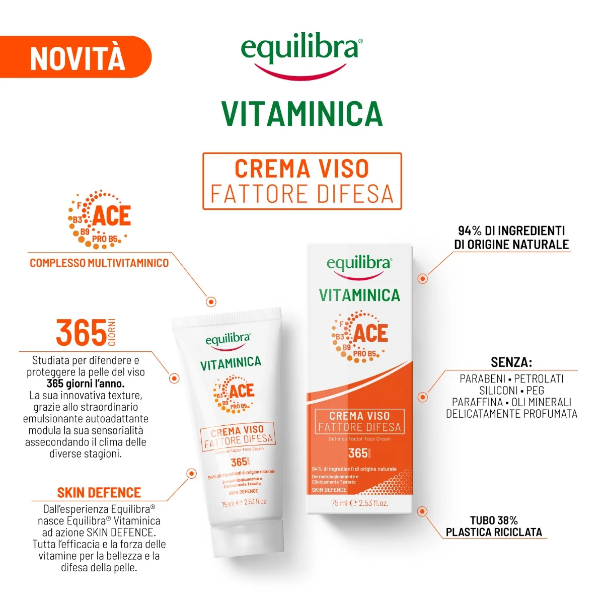 Equilibra Viso Vitaminica Crema Viso Fattore Difesa 75 Ml Difesa della Cute