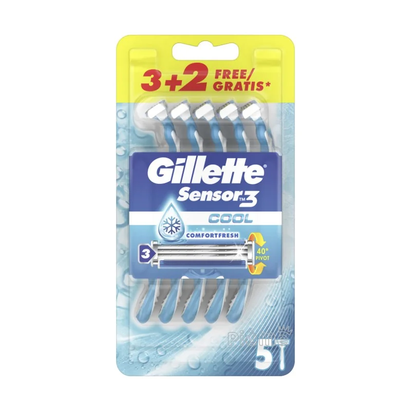 Gillette Sensor3 Cool 5 Pezzi Rasoio Usa e Getta per Uomo