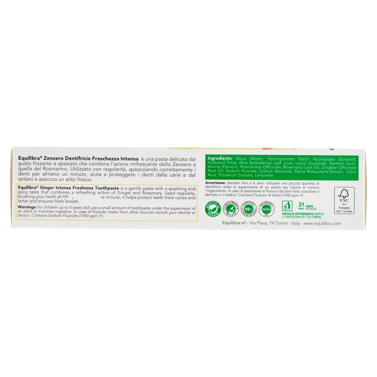 Equilibra Dentifricio Zenzero 75 Ml Lenitivo e Rinfrescante