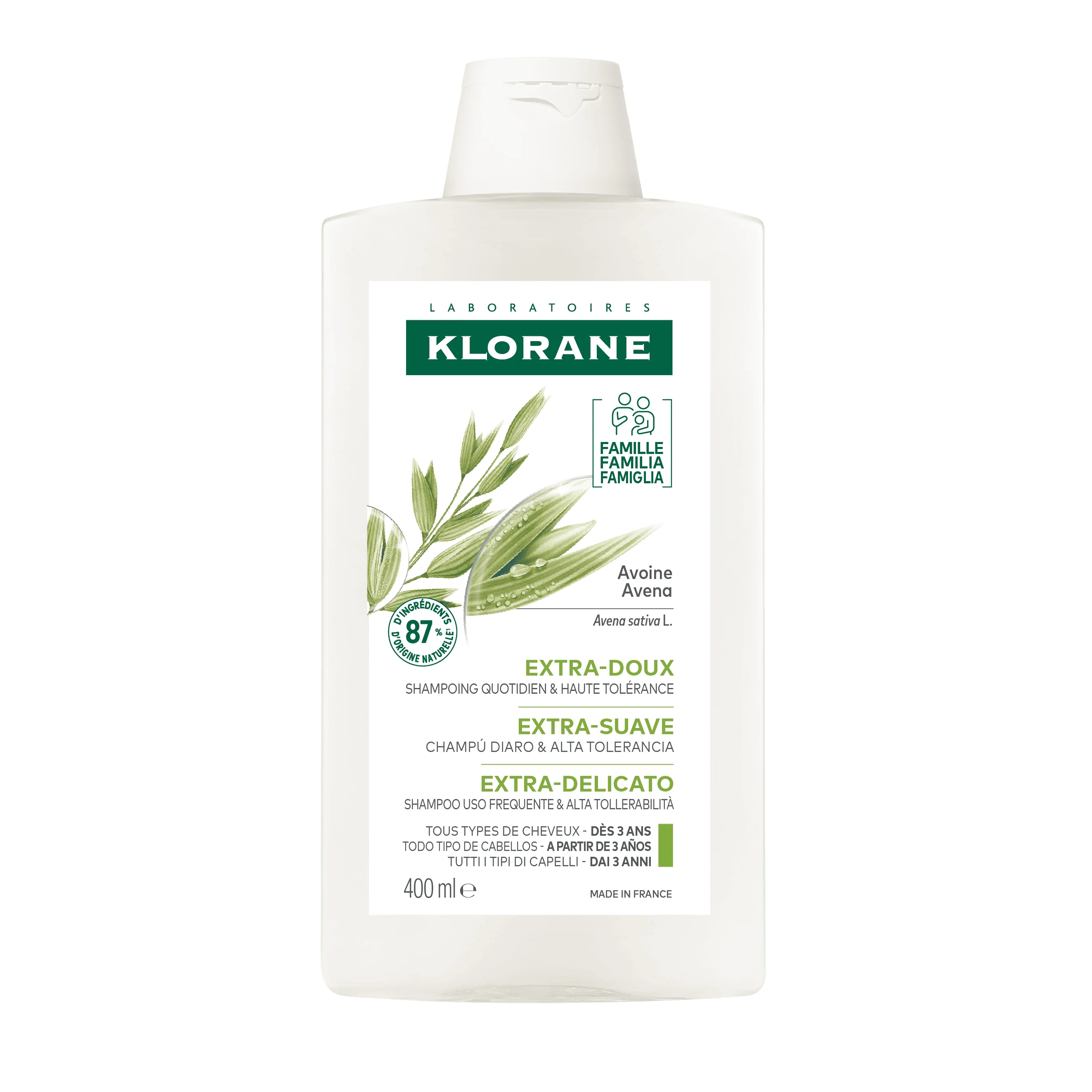 Klorane Shampoo all'Avena Extra delicato 400 ml Tutti i Tipi di Capelli