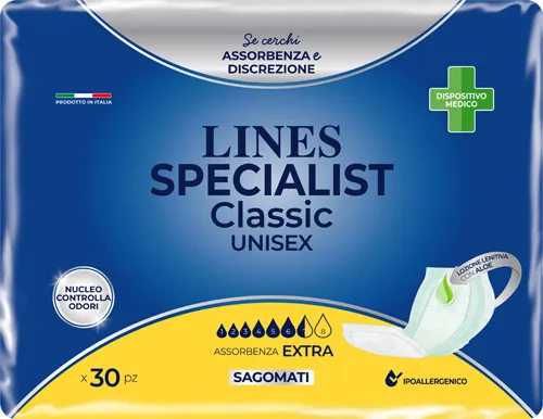 Lines Specialist Classic Sagomato Extra Pannolone Anti-odore Per Incontinenza 30 Pezzi