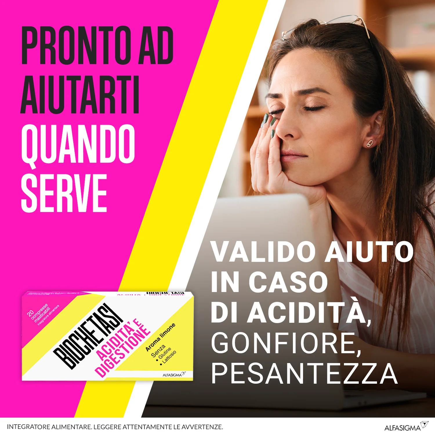 Alfasigma Biochetasi Digestione e Acidità 20 Compresse Masticabili Aroma al limone