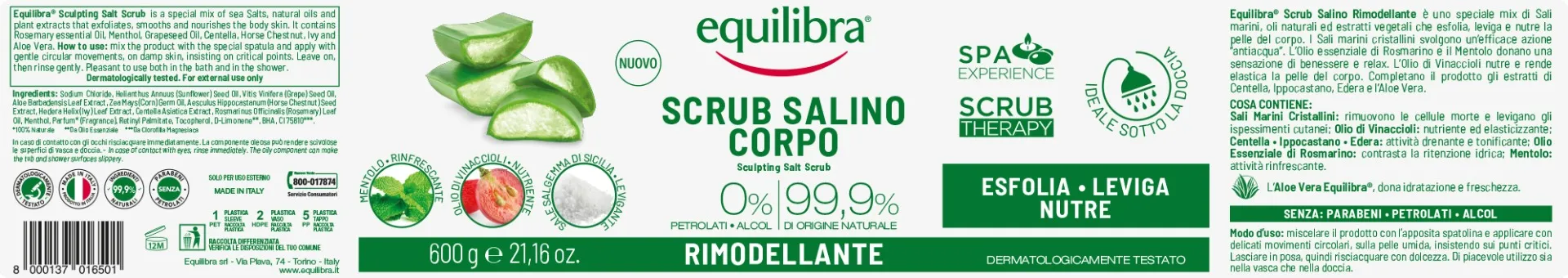 Equilibra Scrub Salino Rimodellante 600 G Esfolia, Leviga e Nutre