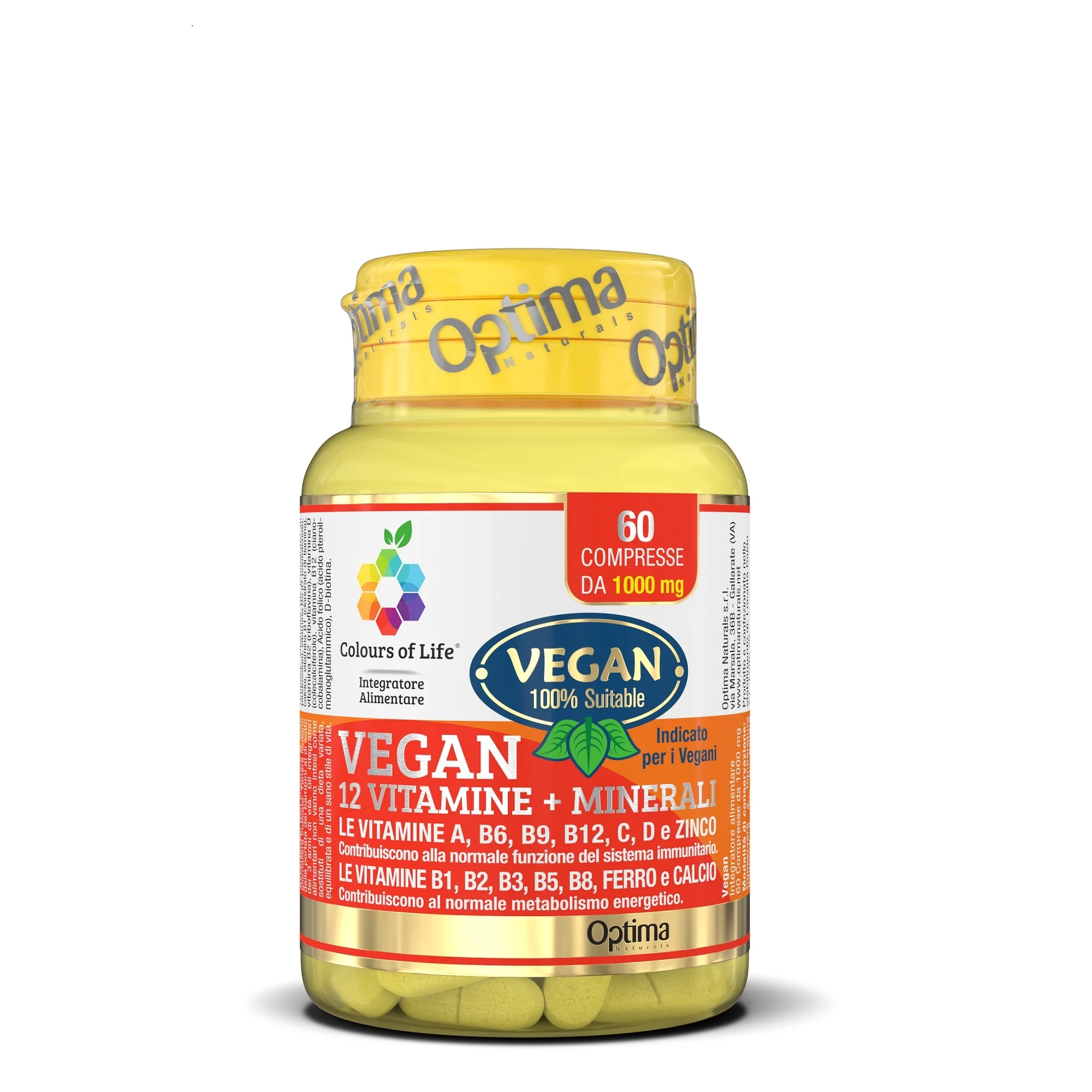 Optima Colours of Life Vegan 12 Vitamine + Minerali 60 Compresse Integratore Difese Immunitarie