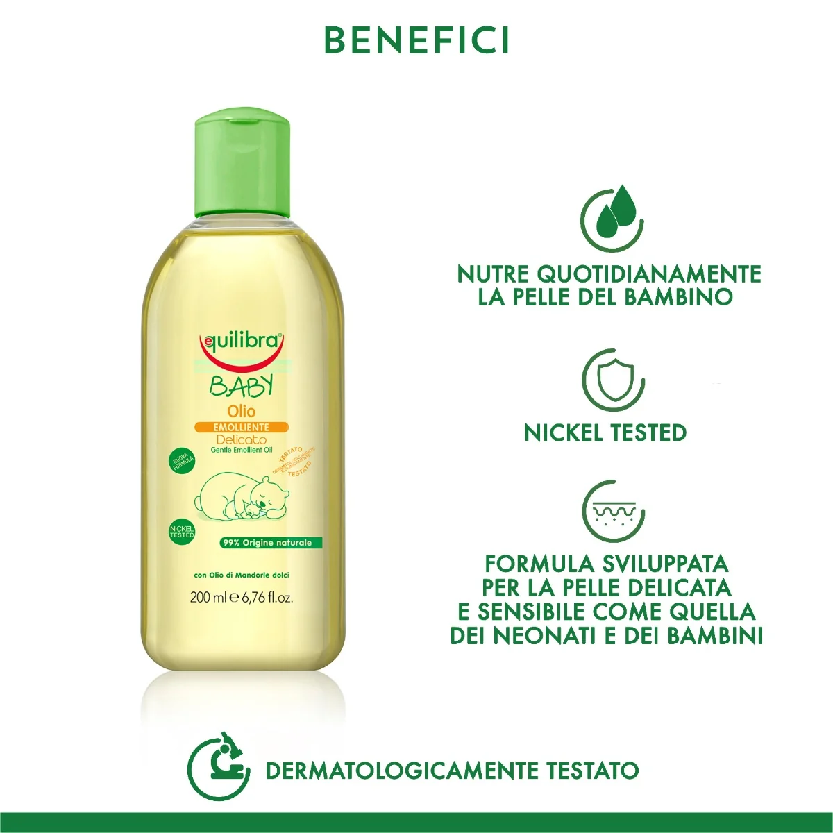 Equilibra Olio Naturale Emolliente Baby 200 Ml con Olio di Mandorle Dolci