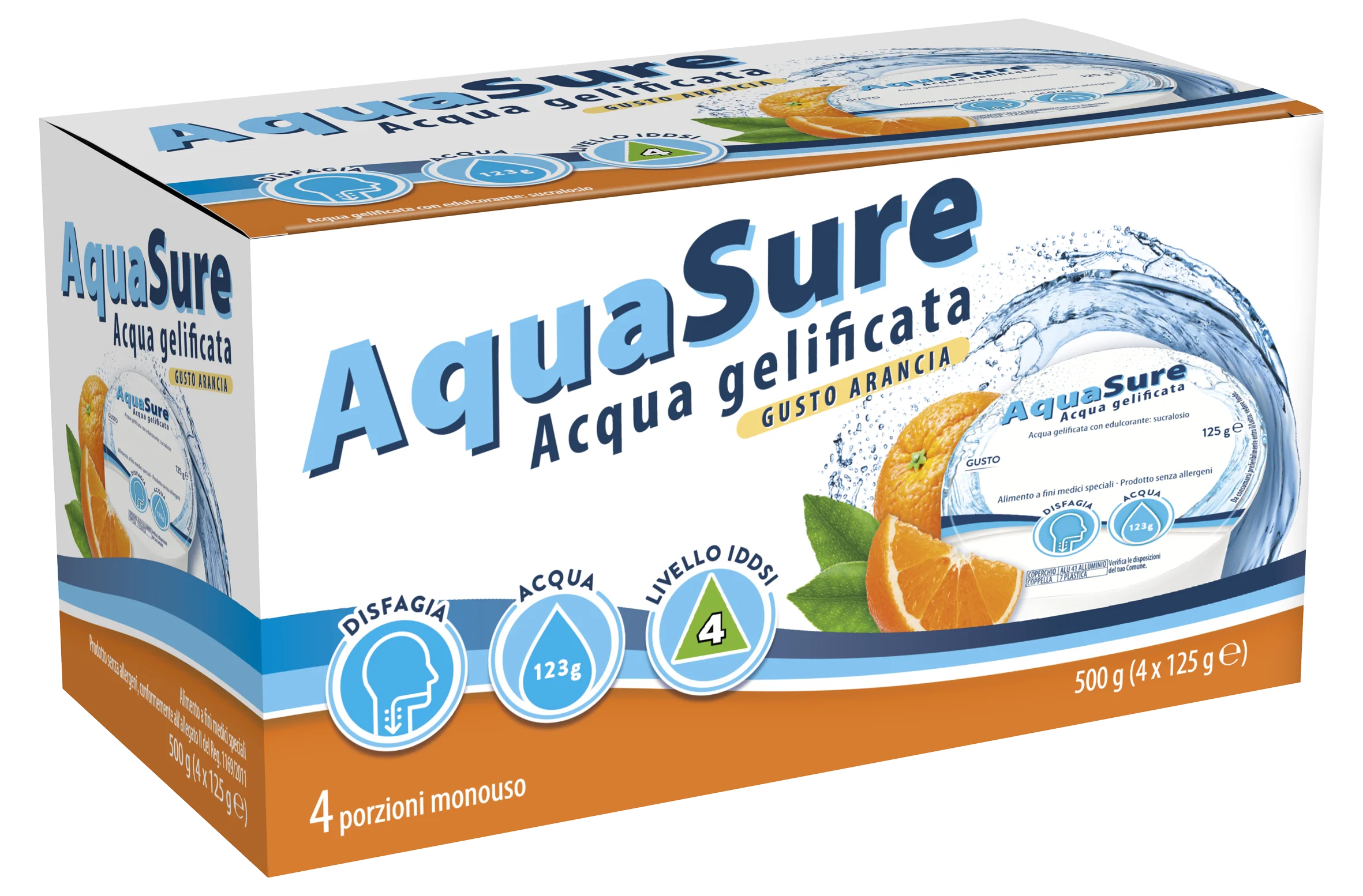 AquaSure Acqua Gelificata gusto Arancia 4x125 g Idratazione