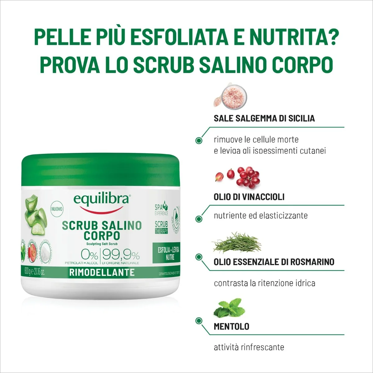 Equilibra Scrub Salino Rimodellante 600 G Esfolia, Leviga e Nutre