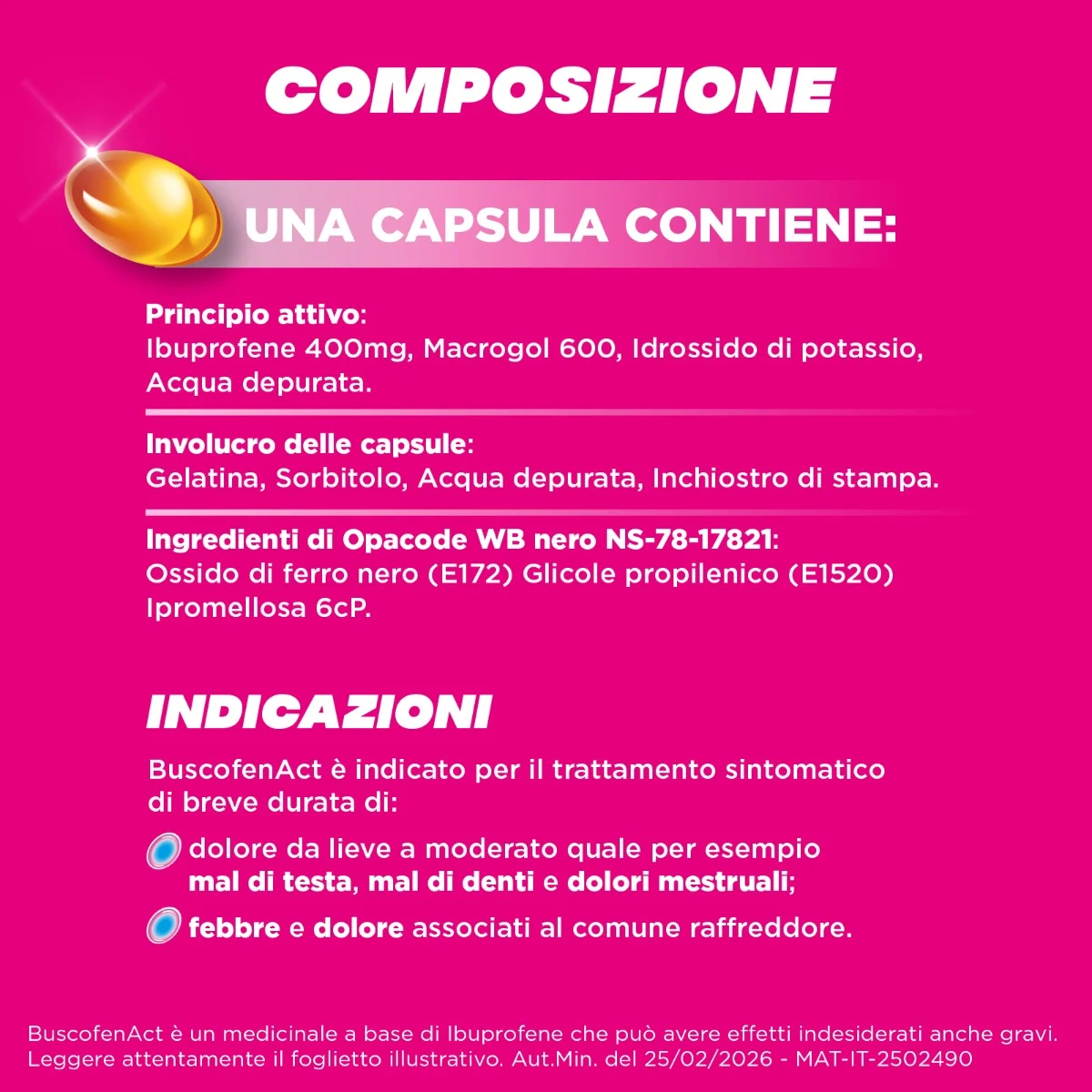 BuscofenAct 400 mg Ibuprofene 12 Capsule Molli Analgesico