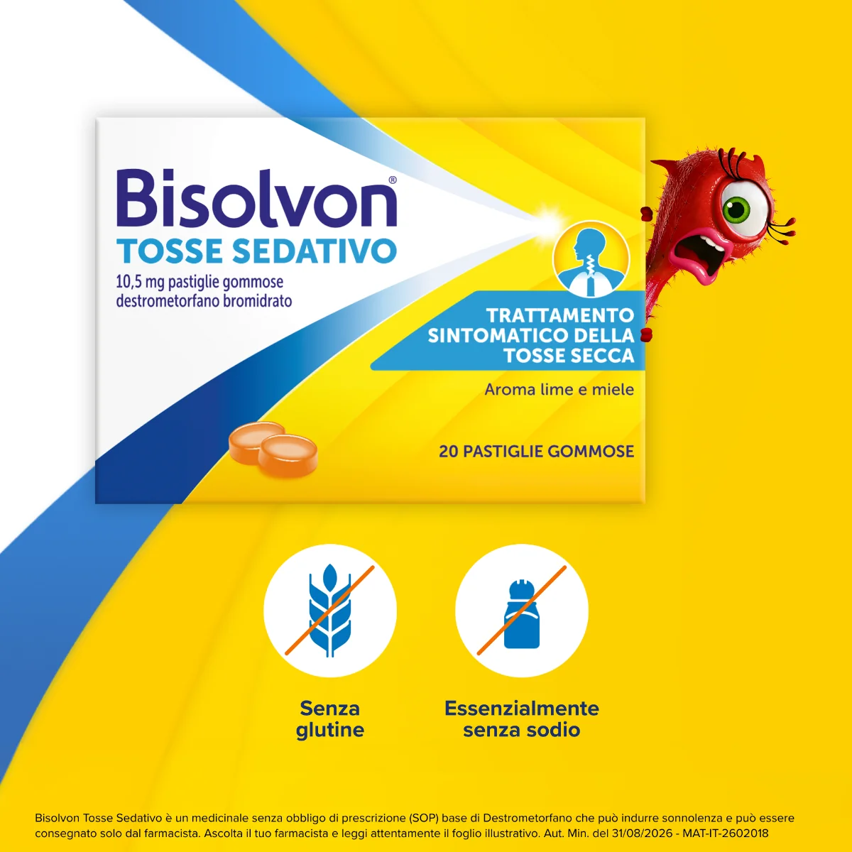 Bisolvon Tosse Sedativo 10,5 mg 20 Pastiglie Gommose Calma la Tosse