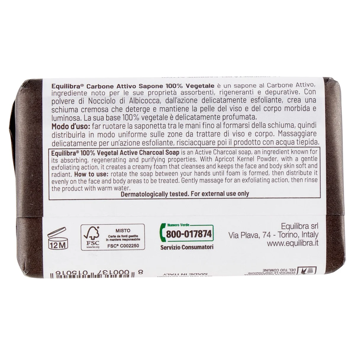 Equilibra Carbone Attivo Sapone 100 G Senza Parabeni