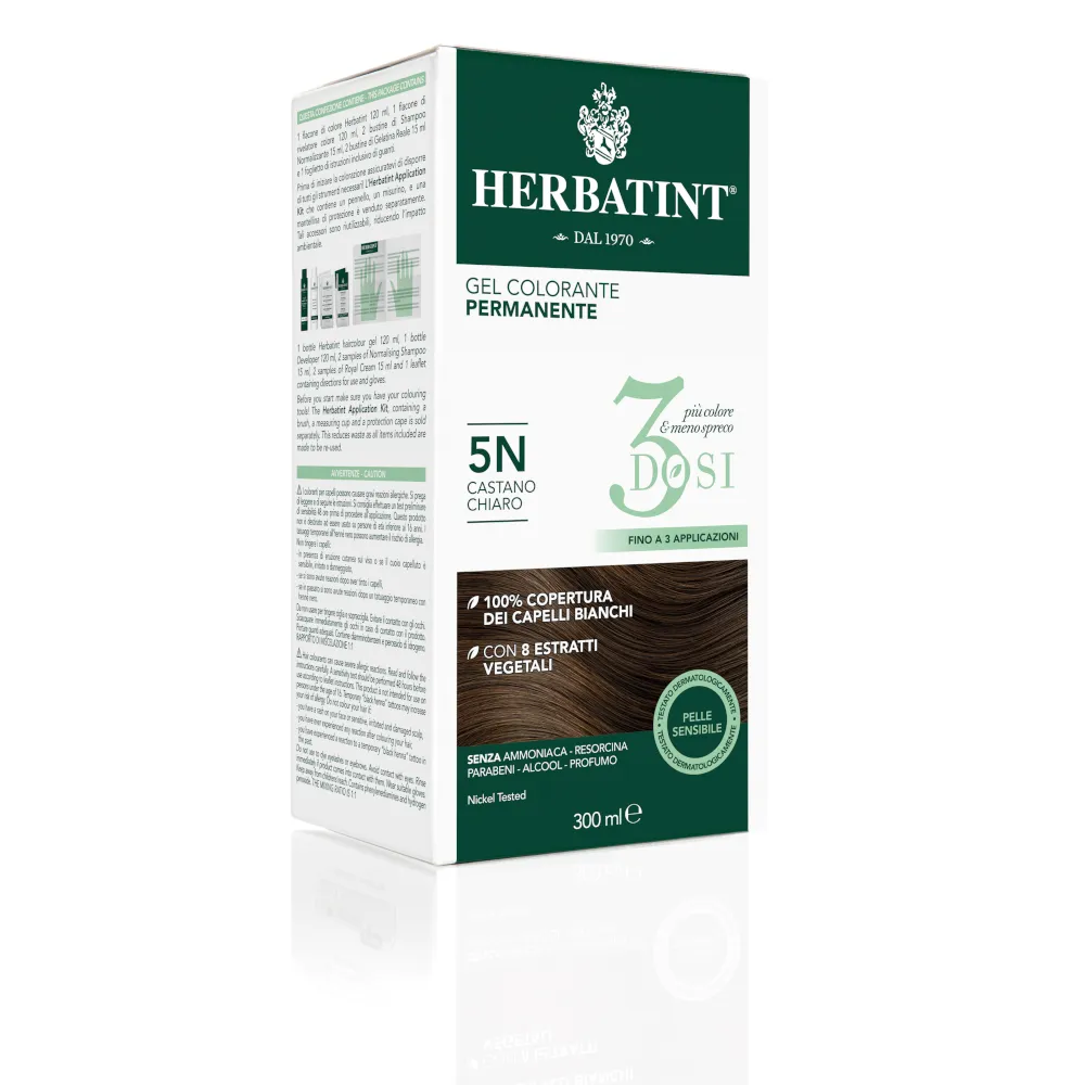 Herbatint Tintura Capelli Gel Permanente 3Dosi 5N Castano Chiaro 300 ml 