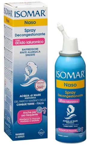 Isomar Naso Chiuso Spray Decongestionante 100 ml - Acqua di Mare Ipertonica e Acido Ialuronico