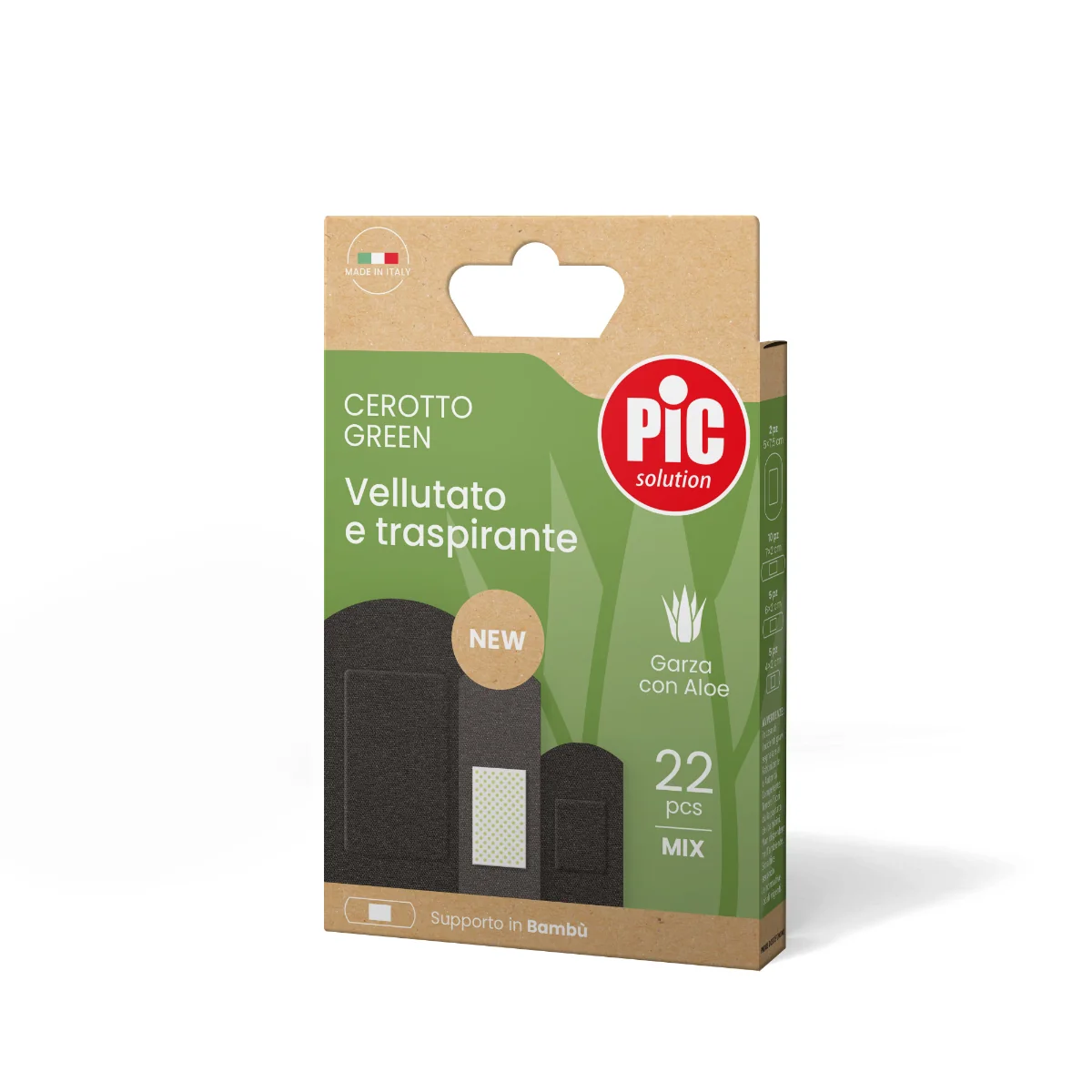 Cerotto Pic Green Bambù Aloe Mix 22 Pezzi Resistenti all' Acqua