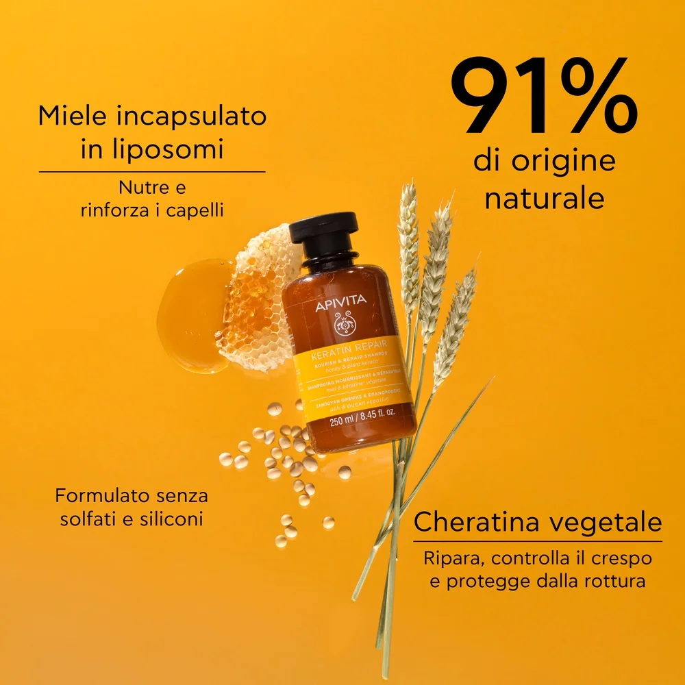 Apivita Nourish & Repair Shampoo Keratin Repair 250 ml Capelli Secchi e Danneggiati