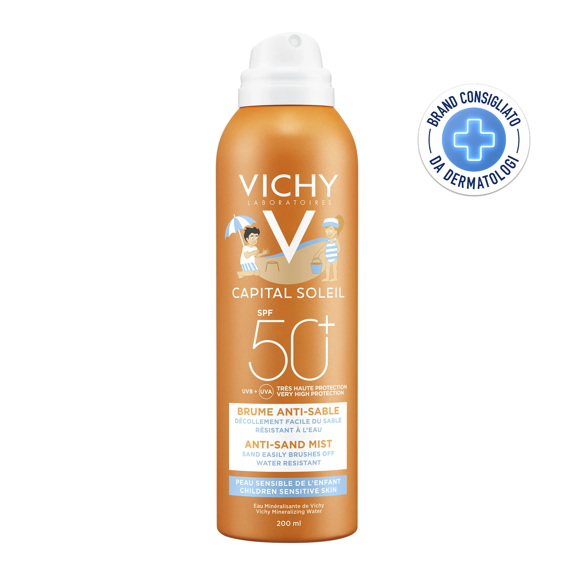 Vichy Ideal Soleil Spray Solare SPF50, 200 Ml Anti-sabbia per bambini