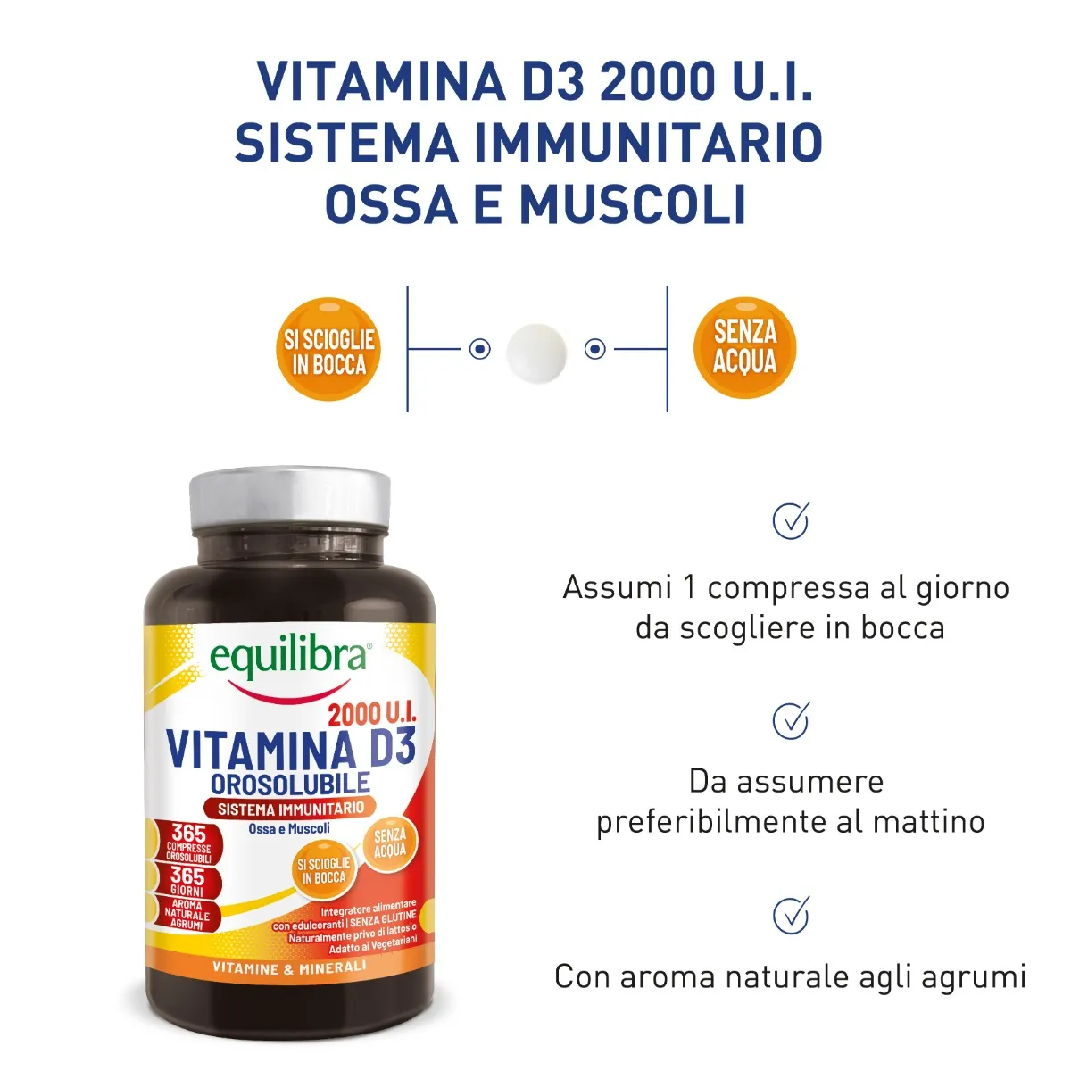 Equilibra Vitamina D3 Orosolubile 365 Compresse Vitamina D
