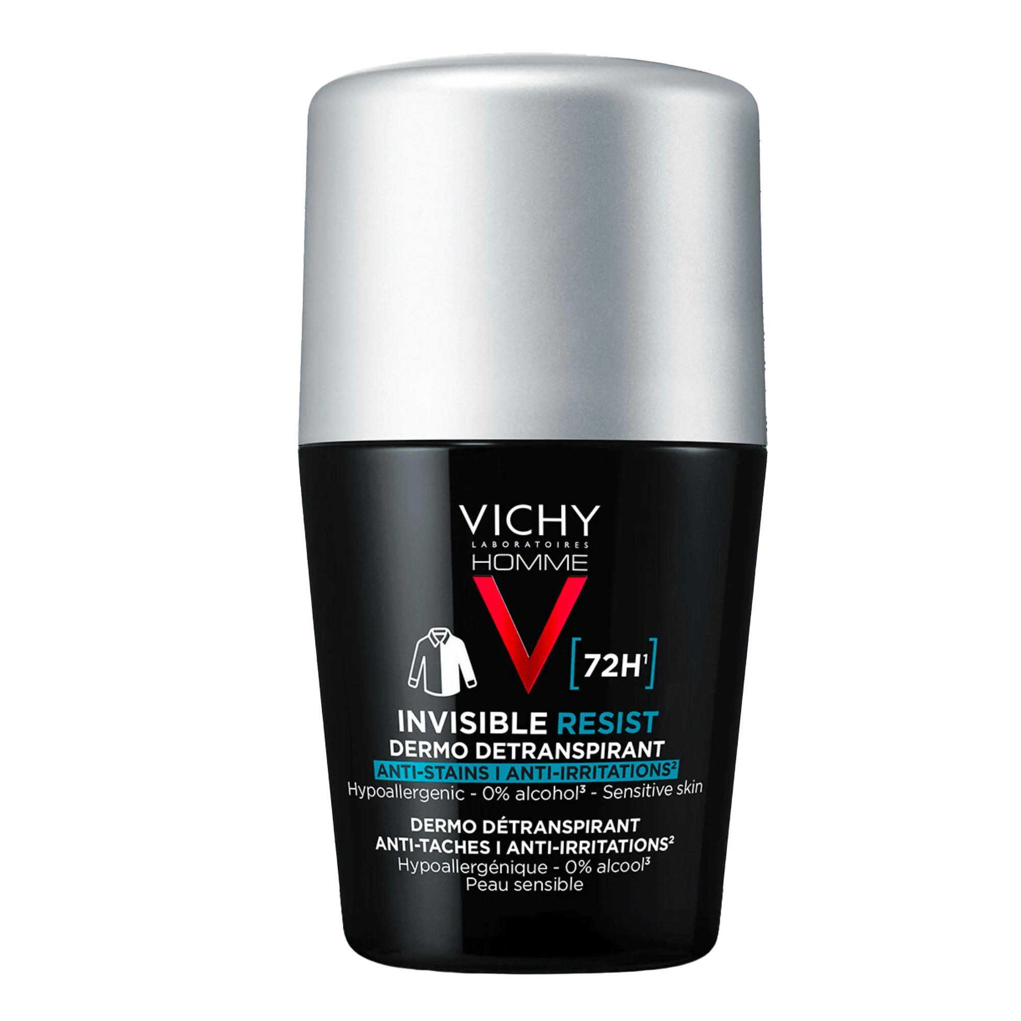 Vichy Homme Deodorante Roll-On Invisibile 72H, 50 Ml Freschezza Duratura