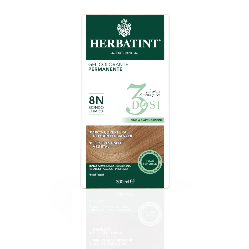 Herbatint Tintura Capelli Gel Permanente 3Dosi 8N Biondo Chiaro 300 ml