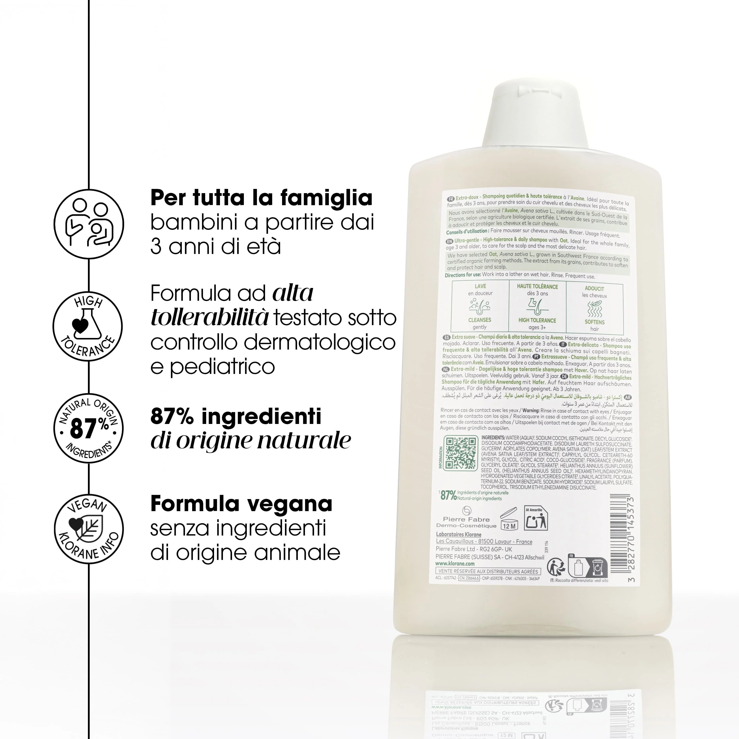 Klorane Shampoo all'Avena Extra delicato 400 ml Tutti i Tipi di Capelli