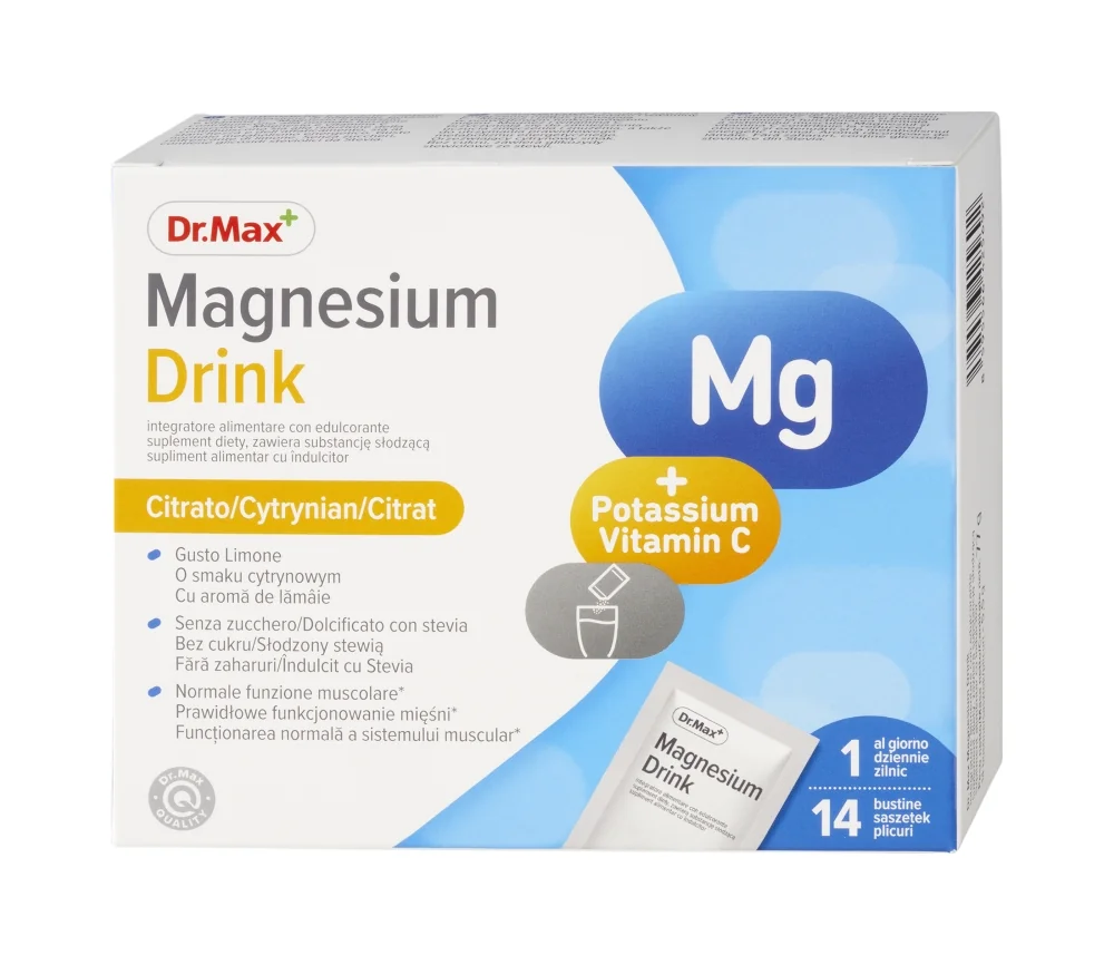 Dr. Max Magnesio, Potassio, Vitamina C 14 Bustine Contrasta la Stanchezza e Aiuta la Funzione Muscolare