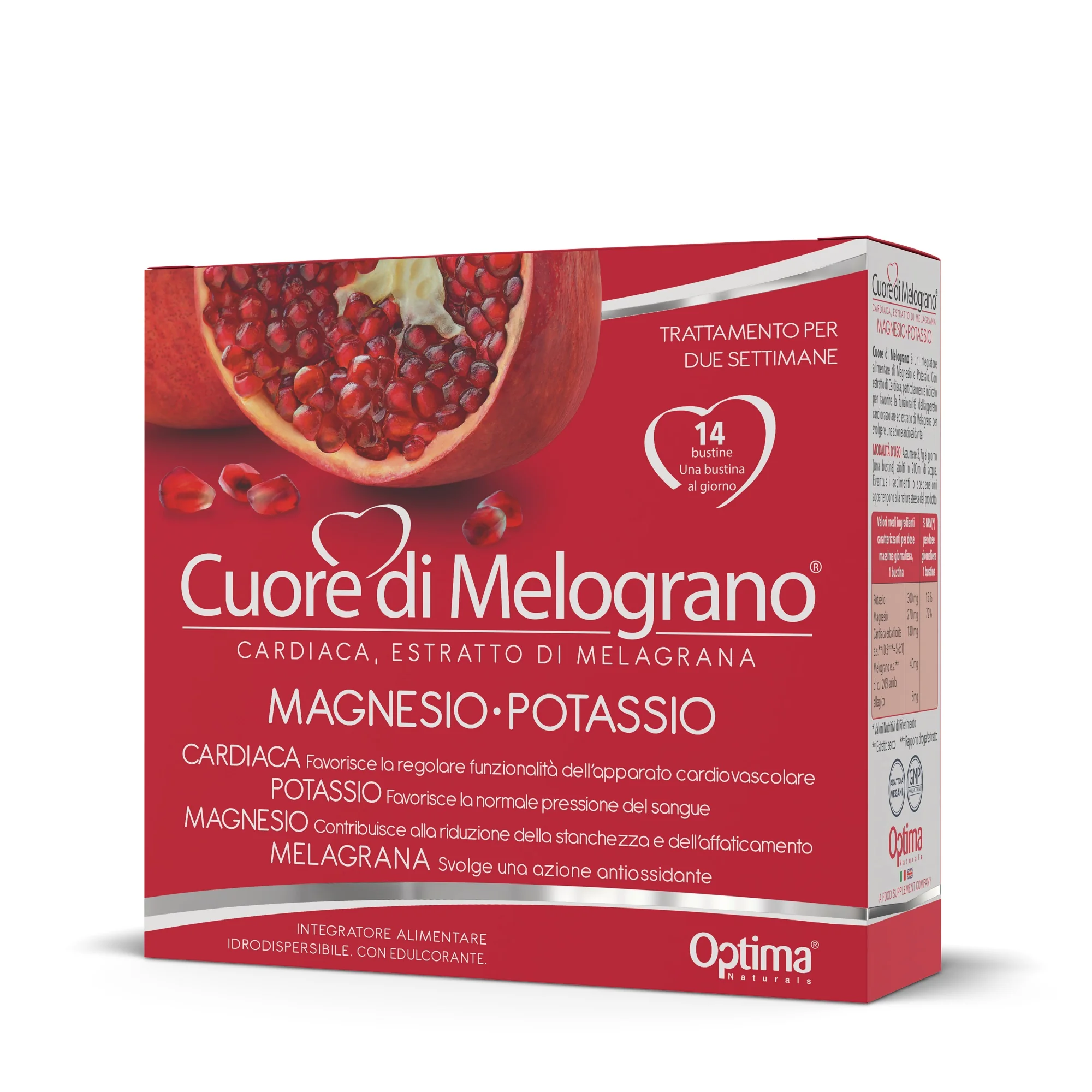 Optima Cuore di Melograno Magnesio e Potassio 14 Bustine Stanchezza e affaticamento