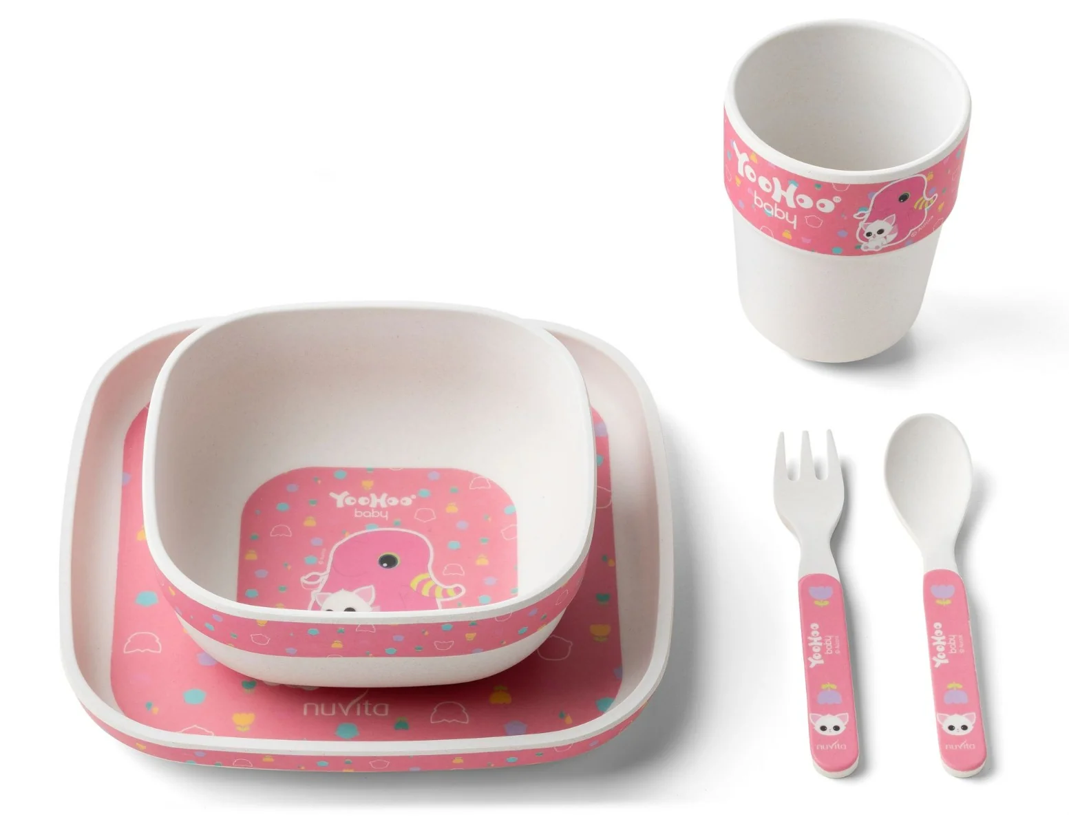 Nuvita Yoohoo Baby Bamboo Kit Pappa Rosa Set Pappa 12 Mesi +