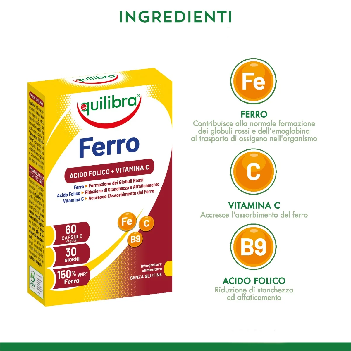 Equilibra Ferro Con Acido Folico+Vit C 60 Compresse Integratore di Ferro