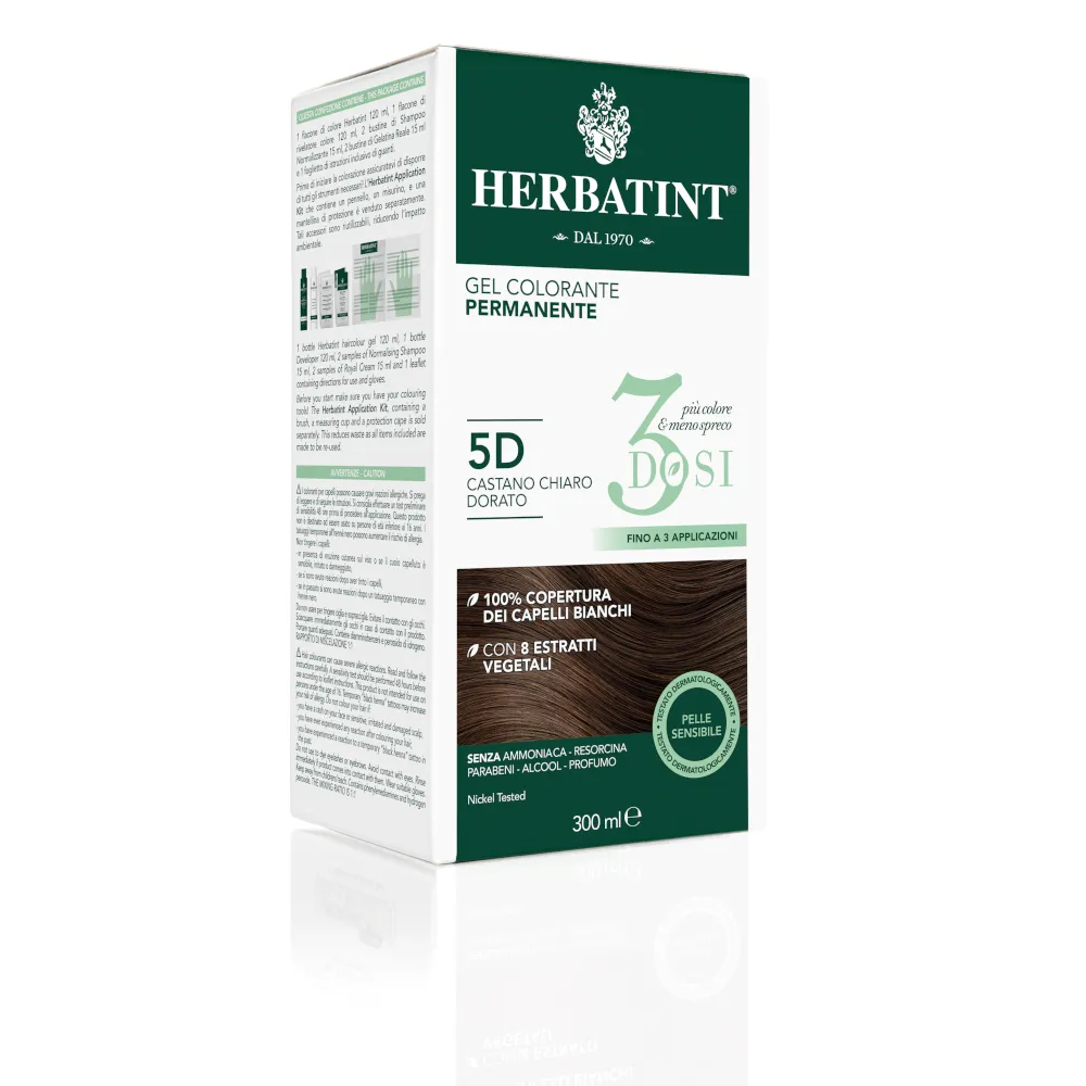 Herbatint Tintura Capelli Gel Permanente 3Dosi 5D Castano Chiaro Dorato 300 ml 