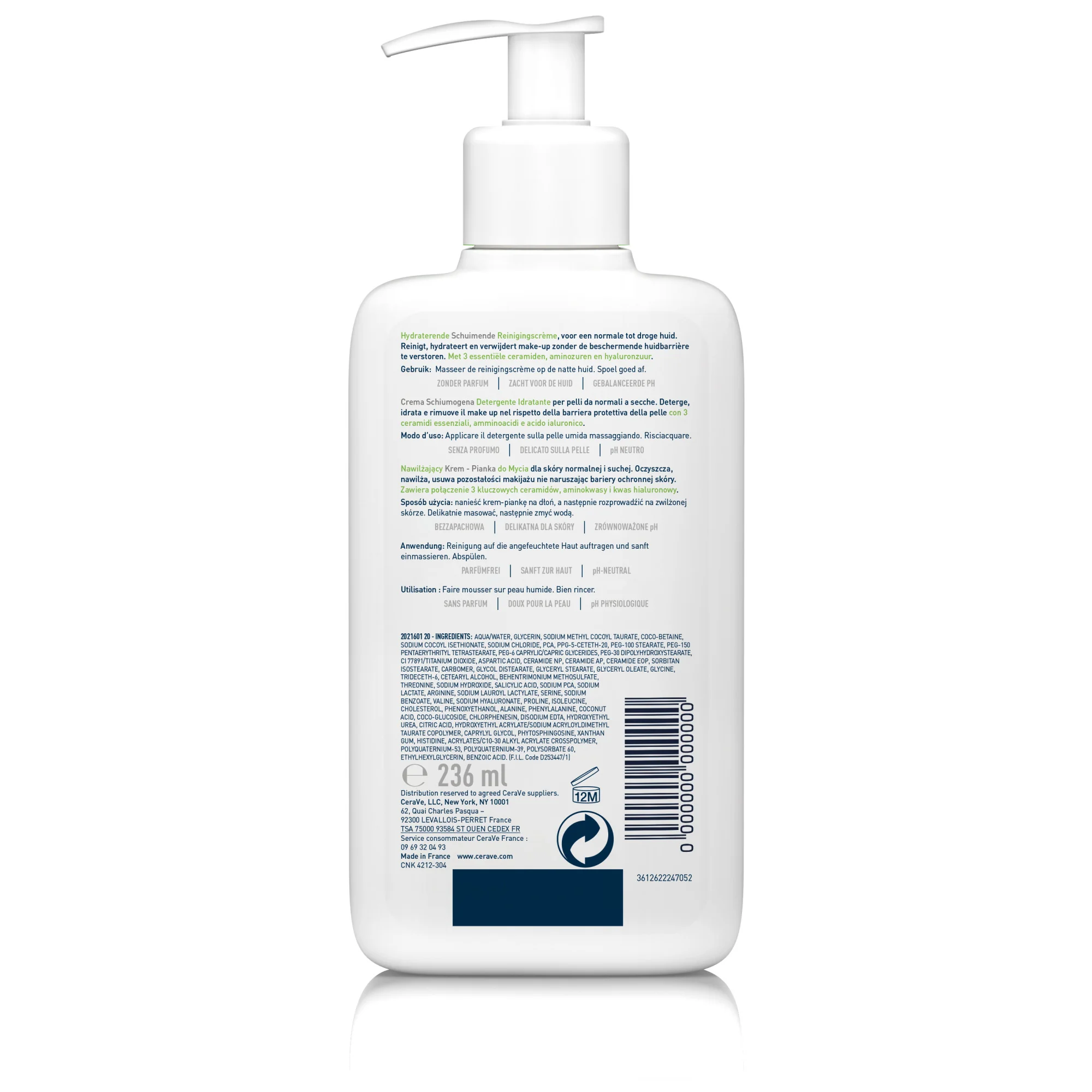 CeraVe Detergente Crema-Schiuma Idratante 236 ml Per Pelle da Normale a Secca