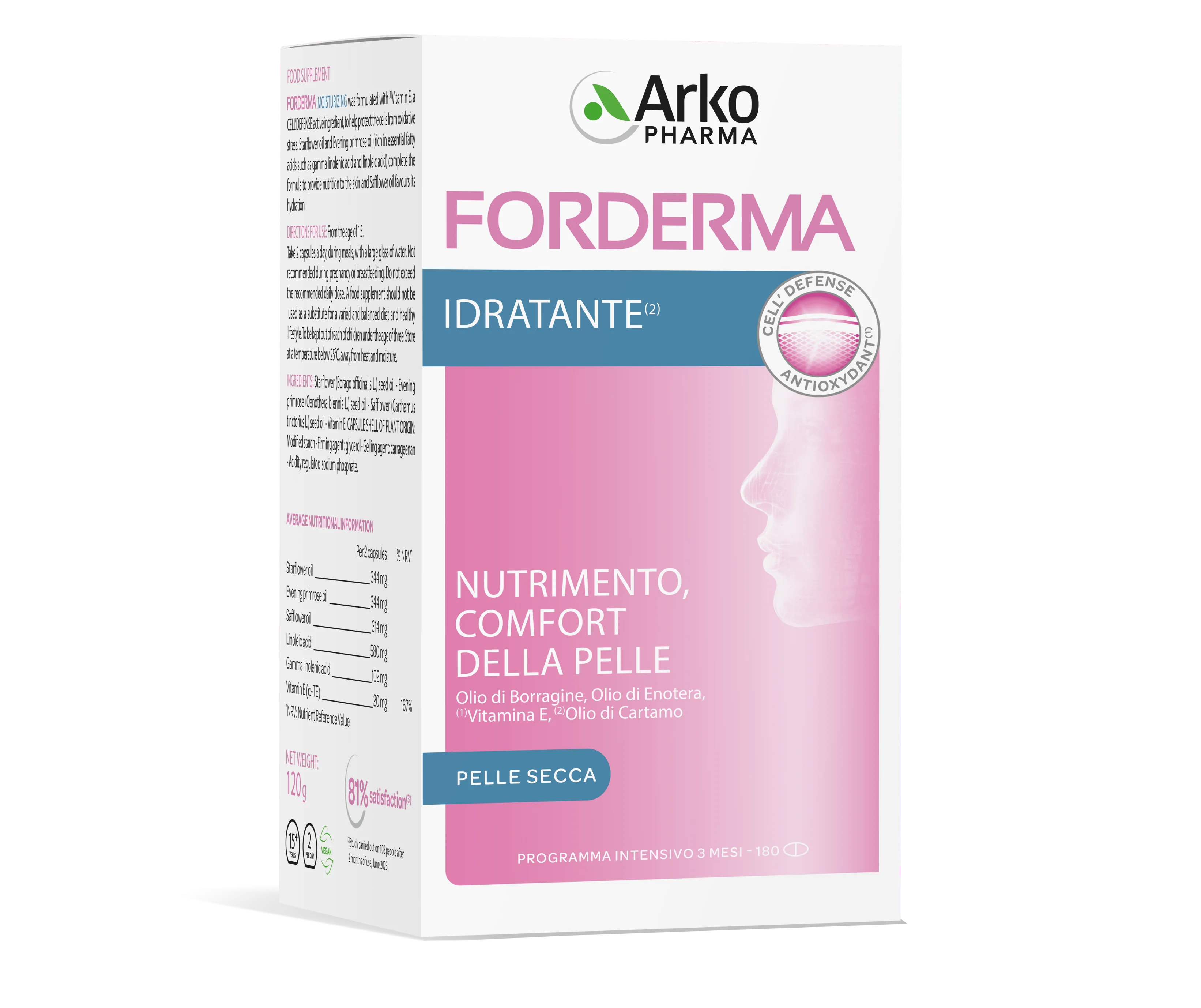 Arkopharma Forderma Idratante 180 Capsule Benessere Cutaneo