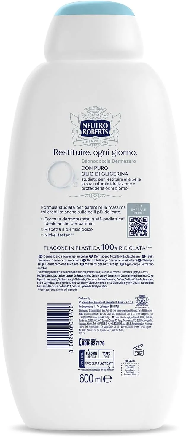 Neutro Roberts Bagnoschiuma Dermazero Micellare 600 ml Senza Sapone e Coloranti