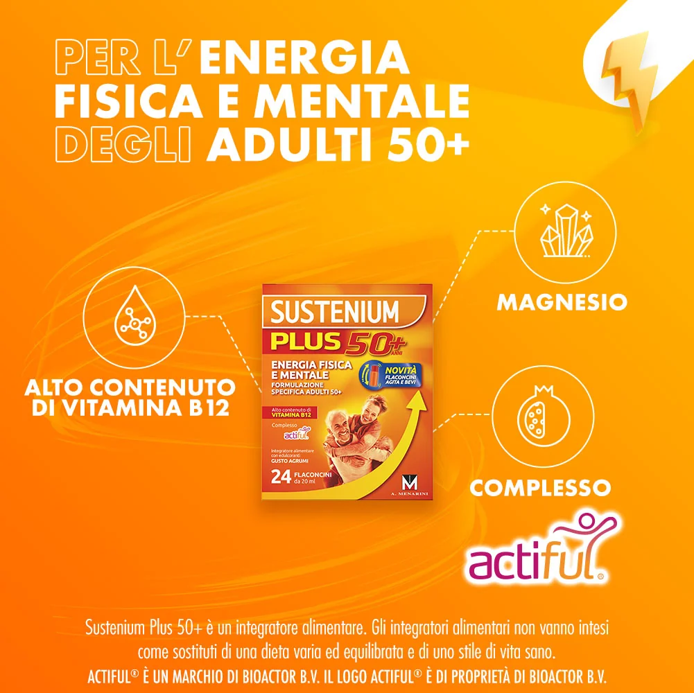 Sustenium Plus 50+ 24 Flaconcini Energia Fisica e Mentale