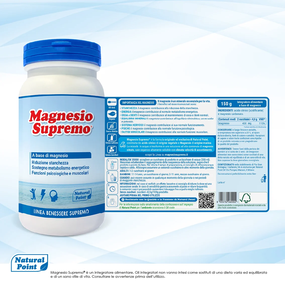 Magnesio Supremo 150 g Integratore Stanchezza e Stress