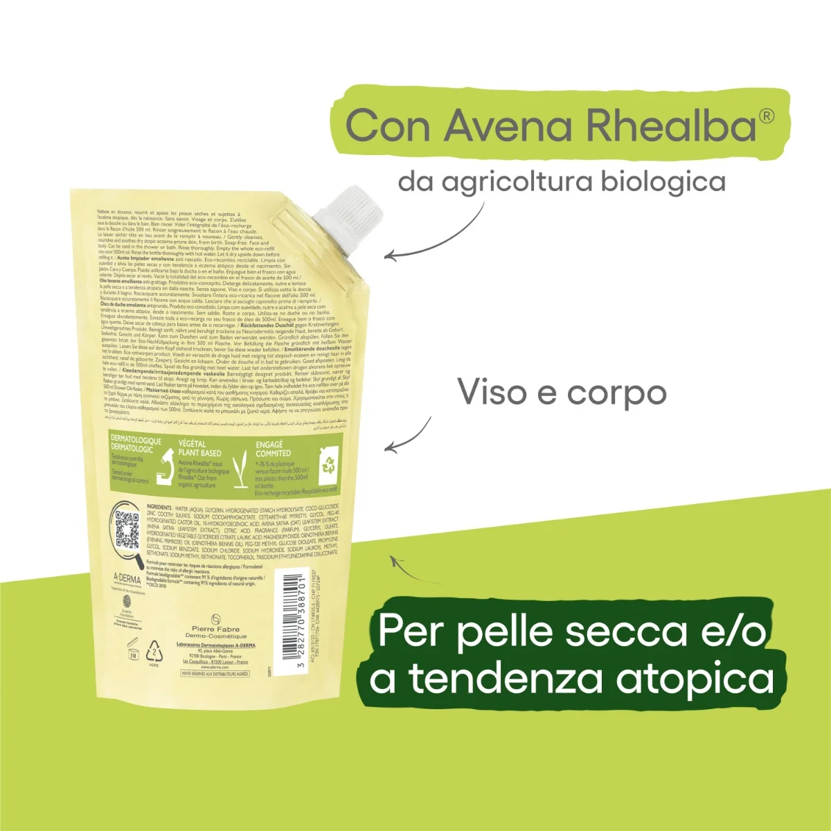A-Derma Exomega control Special Pack 1+1 Olio lavante emolliente 500ml + Eco ricarica 500 ml IN OMAGGIO