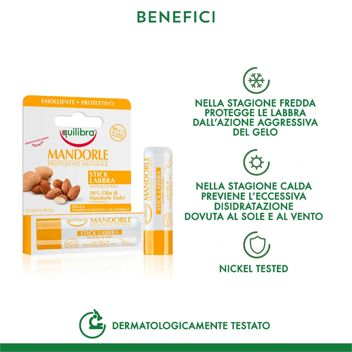 Equilibra Stick Labbra Mandorle 5,5 Ml Contro le Labbra Secche