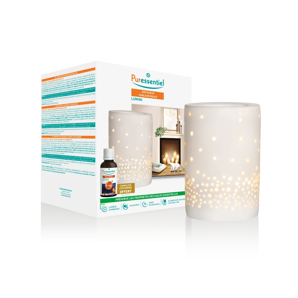 Puressentiel Cofanetto Diffusore Calore DOLCE LUMINI + MISCELA COCOONING 10 ML