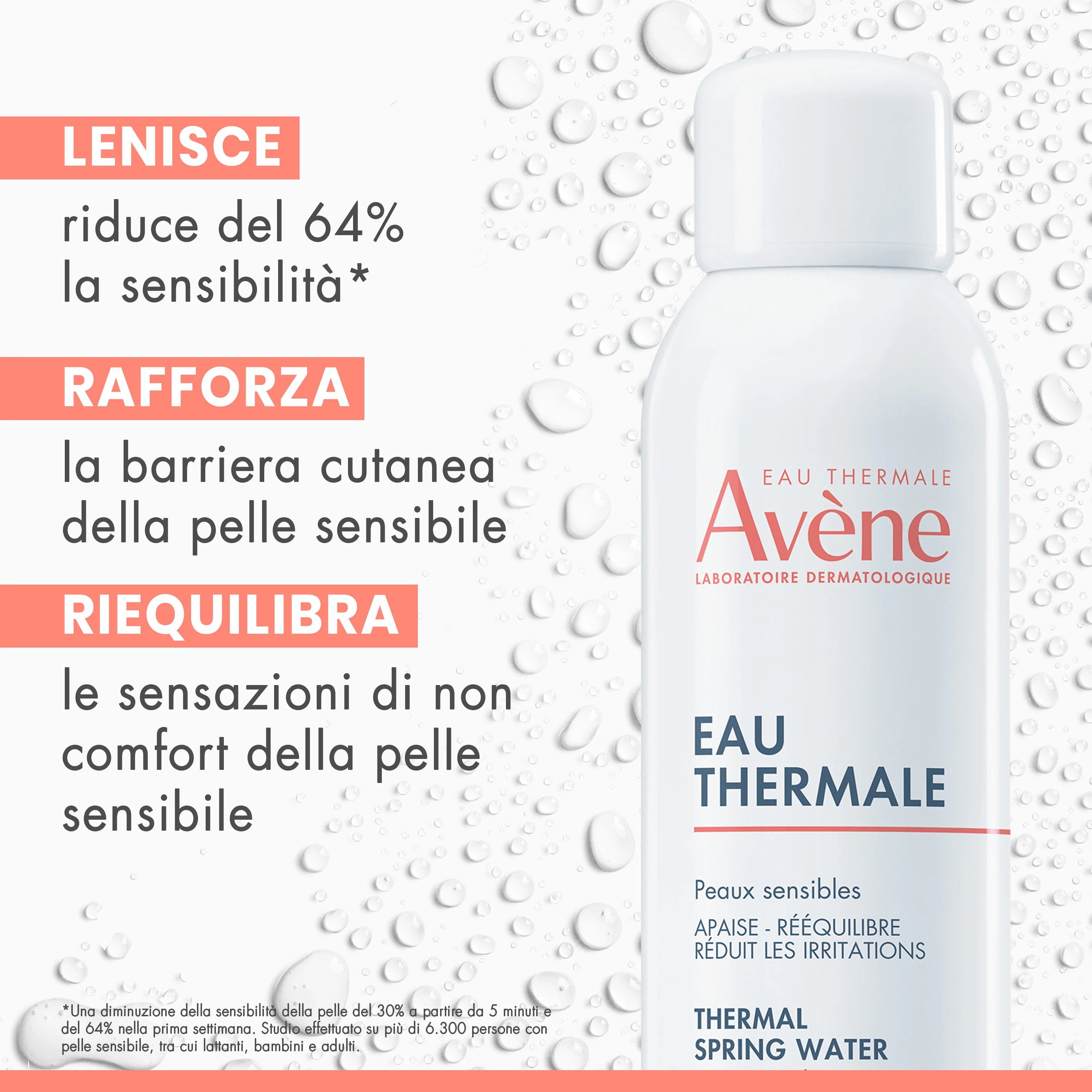Eau Thermale Avène Acqua Termale Avène Spray Lenitiva e Rinfrescante 300 ml Pelle Sensibile, Intollerante o Allergica