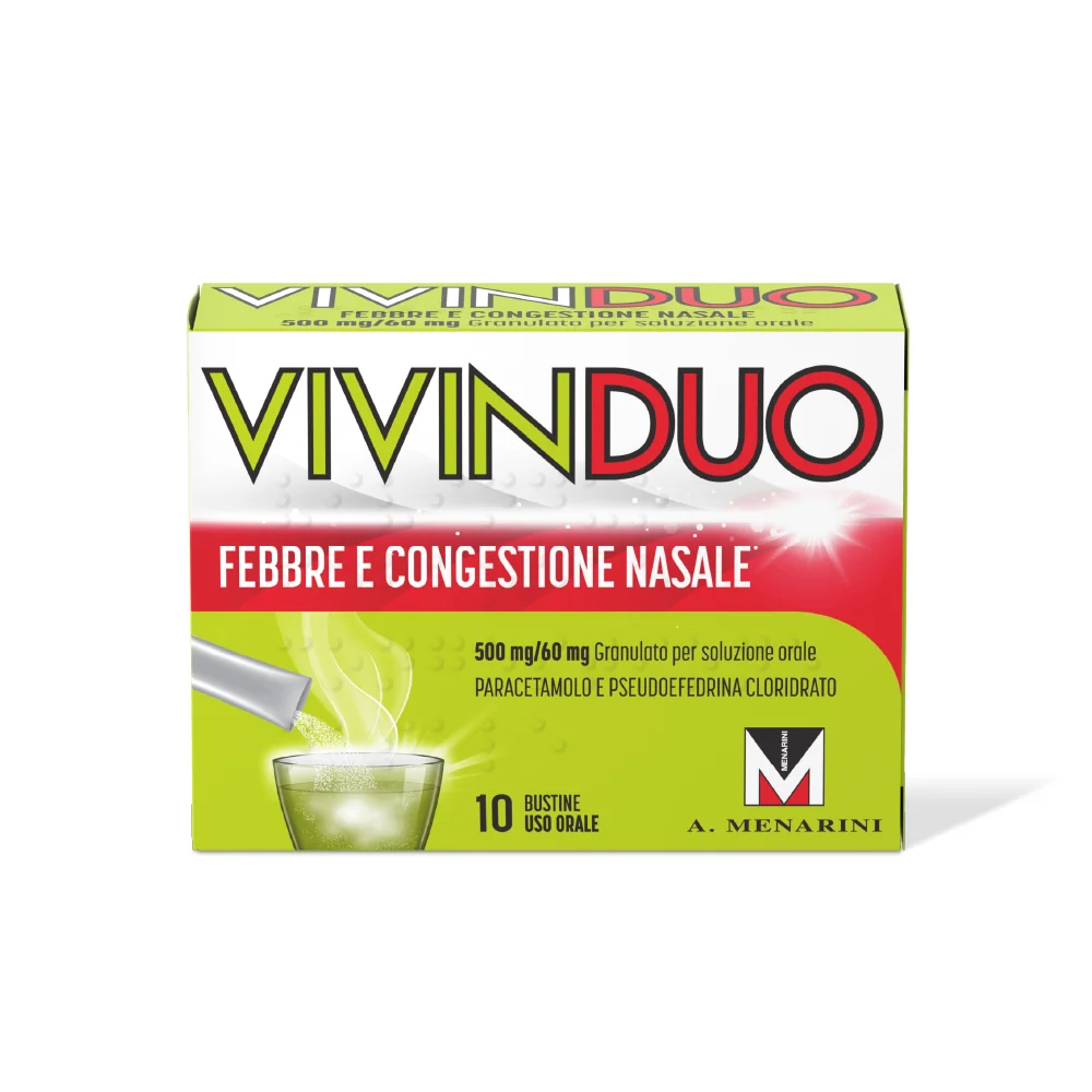 Vivinduo Febbre Congestione Nasale 10 Bustine Sintomi del Raffreddore e dell'Influenza