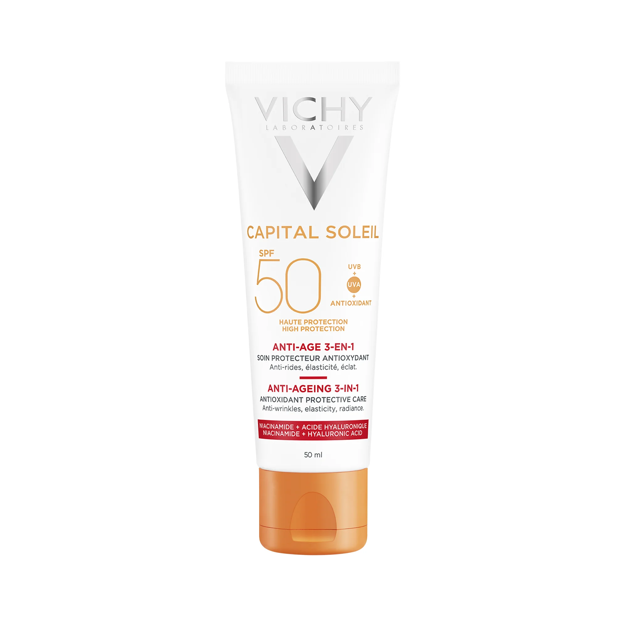 Vichy Capital Soleil Crema Viso Anti-età 3 in 1 SPF50, 50 Ml Abbronzatura intensa