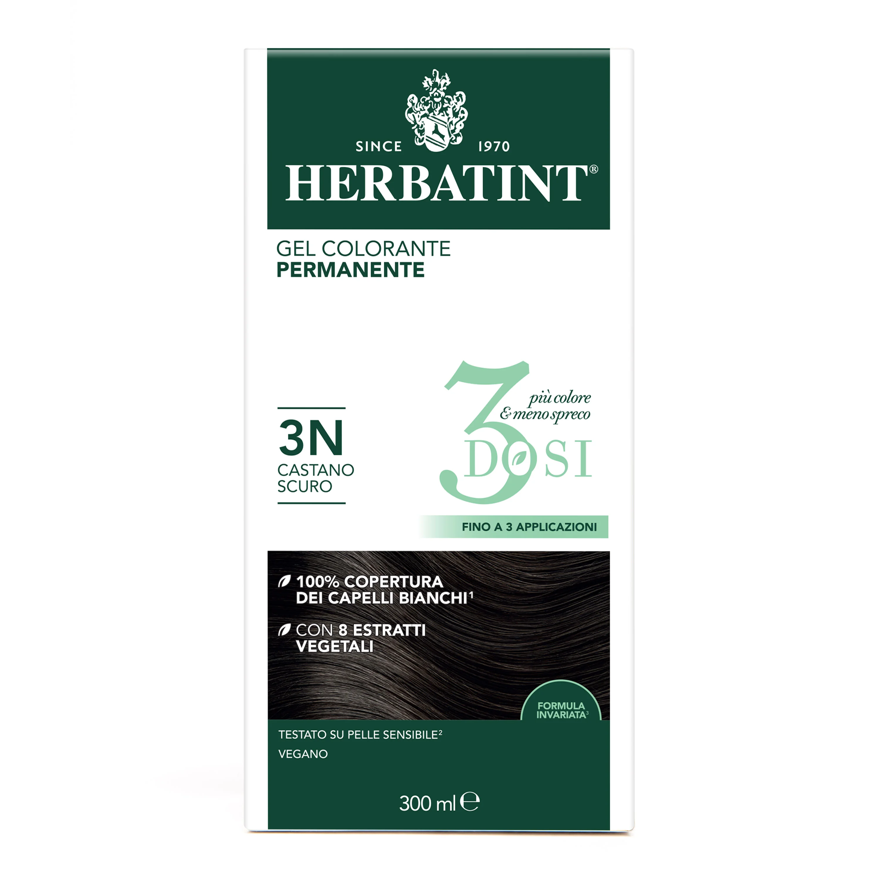 Herbatint Tintura Capelli Gel Permanente 3Dosi 3N Castano Scuro 300 ml 