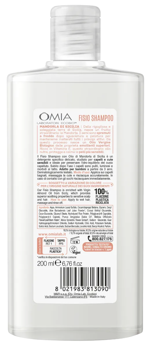 Omia Shampoo Mandorla Sicilia 200 ml Capelli e Cute Sensibili