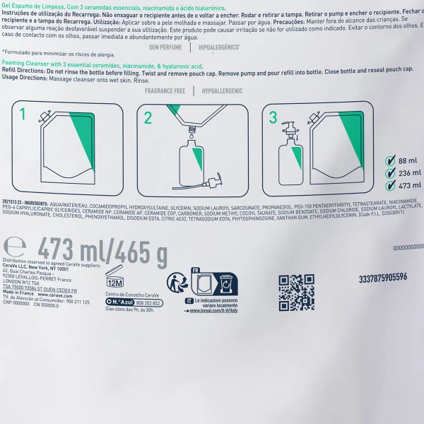 Cerave Refill Schiuma Detergente 473 ml Ricarica Detergente ad uso quotidiano