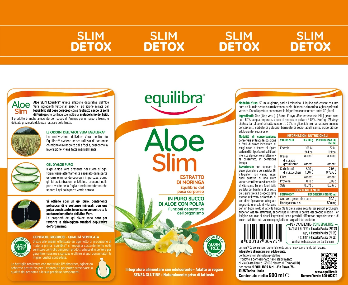Equilibra Aloe Vera Slim 500 ml Funzione Depurativa