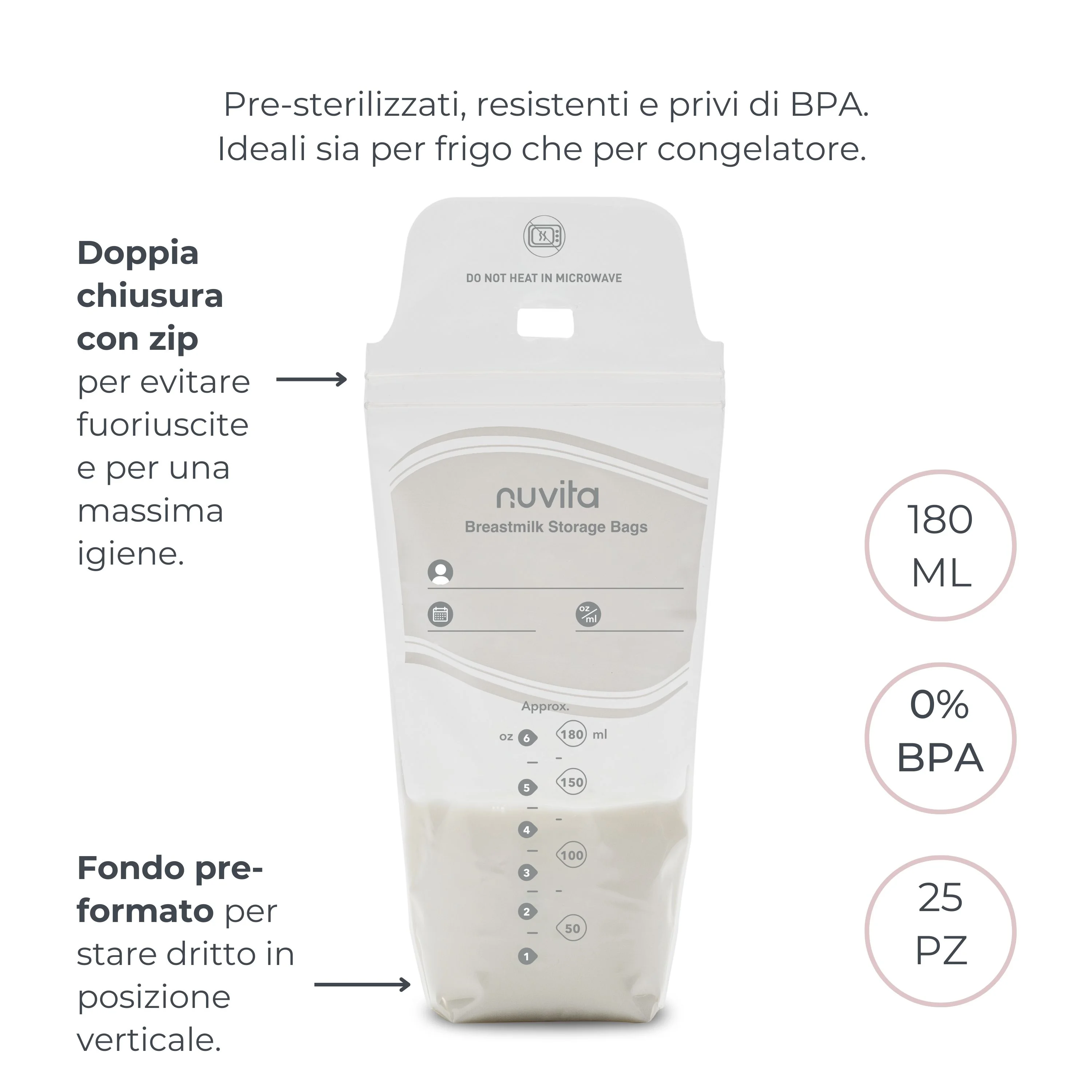 Nuvita Sacchetti Per Latte Materno 25 pz Conservazione Latte