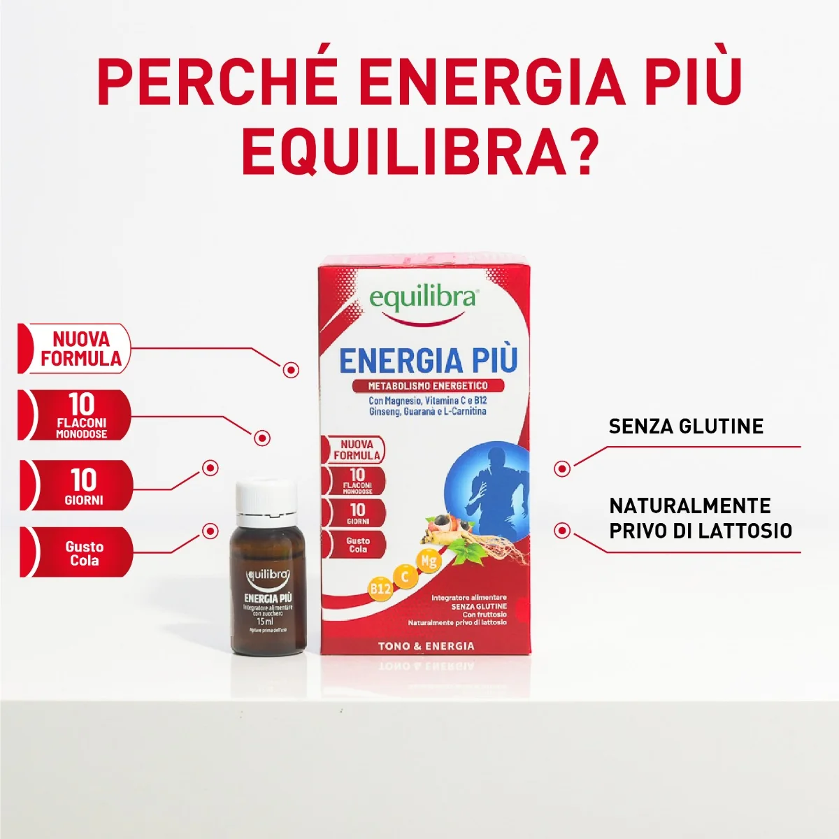 Equilibra Energia Più 10 Flaconcini Integratore di Vitamine e Minerali