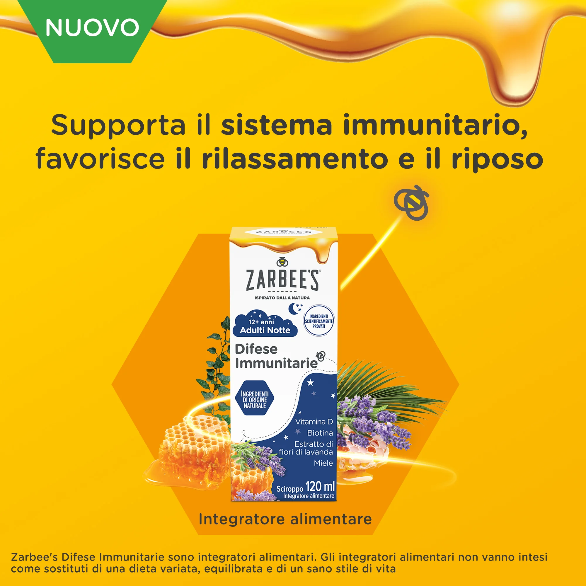Zarbee's Sciroppo Notte Difese Immunitarie Adulti 120 ml Multivitaminico per Favorire Rilassamento