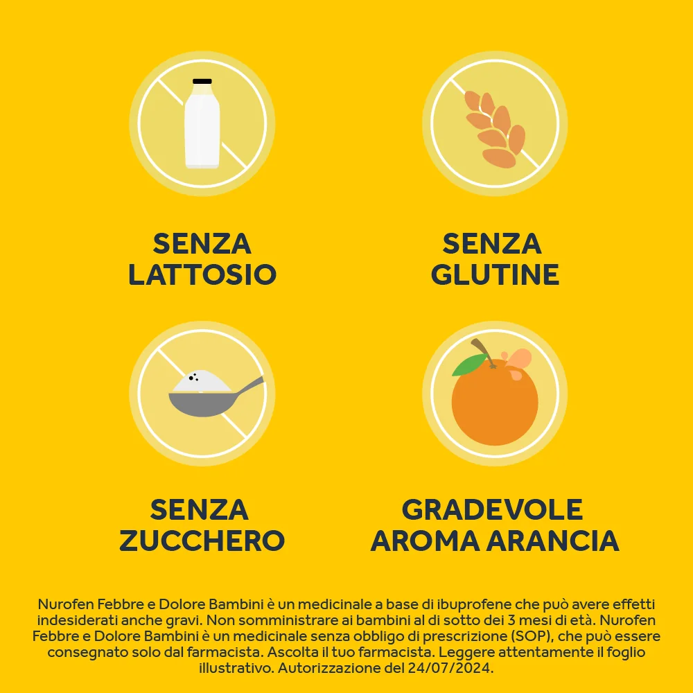 Nurofen Febbre e Dolore Bambini 100 mg/5 ml Ibuprofene Sospensione Orale Arancia 150 ml Antinfiammatorio