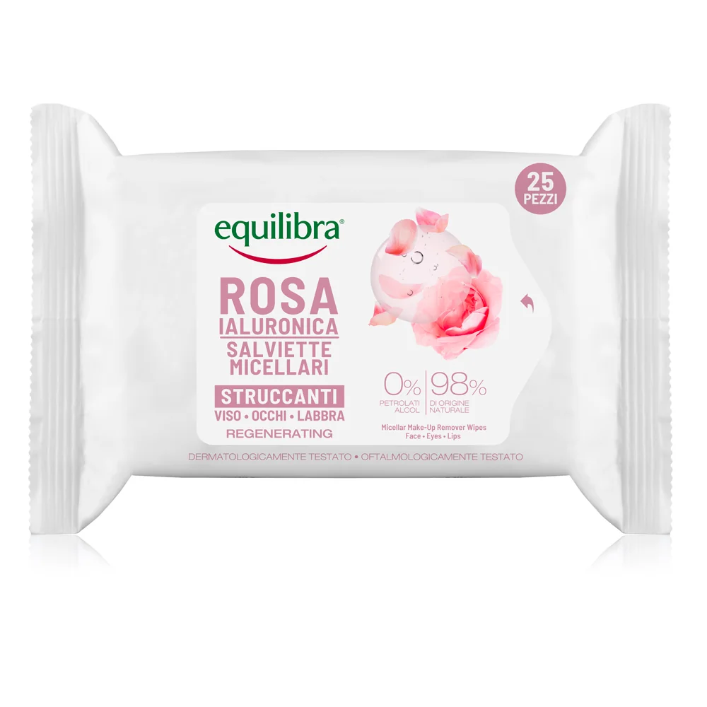 Equilibra Rosa Ialuronica Salviette Micellari Struccanti 25 Pezzi Idratanti e Protettive