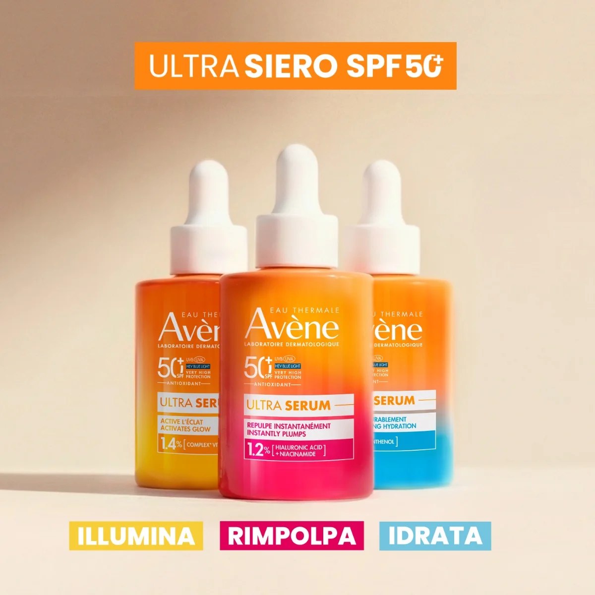 Avene Eau Thermale Avene Solare Ultra Siero Attiva La Luminosità SPF 50+ 30 ml Illumina e Sublima
